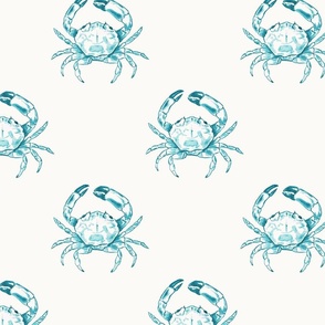 Medium Coastal Watercolor Monochrome Turquoise Blue Crustacean Crabs with Warm White (#fbfaf6) Background