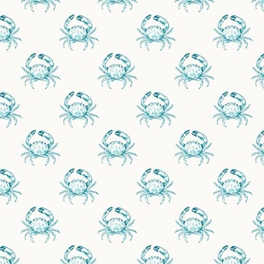 Small Coastal Watercolor Monochrome Turquoise Blue Crustacean Crabs with Warm White (#fbfaf6) Background