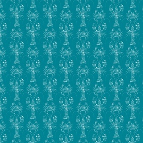 Textured lobsters and crabs teal blue tone on tone | small