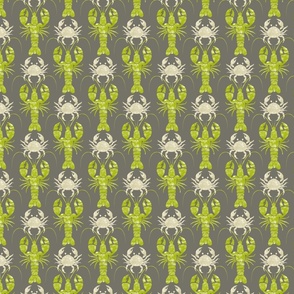 Textured lobsters and crabs green on dark gray | small