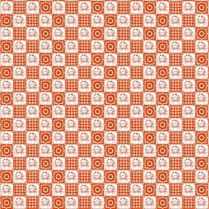 Small Coastal Mediterranean  Watercolor Monochrome Orange Rust Red Crustacean Crabs and Geometric Tiles with Warm White (#fbfaf6) Background
