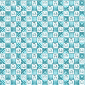 Small Coastal Mediterranean  Watercolor Monochrome Turquoise Blue Crustacean Crabs and Geometric Tiles with Warm White (#fbfaf6) Background