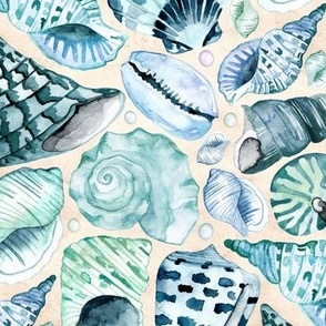 Seashell Song - Watercolour Shells (Blue)