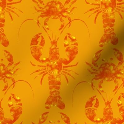 bright red lobsters and crabs on marigold | medium