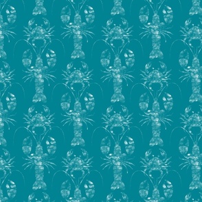 Textured lobsters and crabs teal blue tone on tone | medium