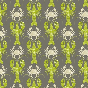 Textured lobsters and crabs green on dark gray | medium