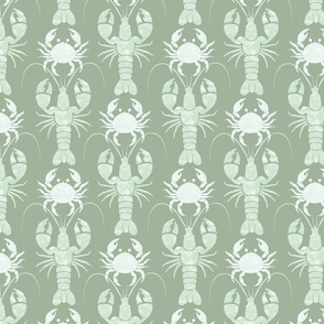 Textured lobsters and crabs on sage green | medium