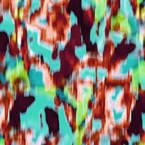 paintstroked blurry textile in red lime turquoise