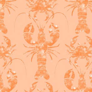 Light orange lobsters and crabs on soft peach | large