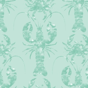 Textured lobsters and crabs on light green | large