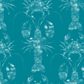 Textured lobsters and crabs teal blue tone on tone | large