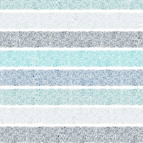 (LARGE) Electric Blue, Navy, Teal, Muted Cerulean and Turquoise Horizontal Stripes of Dots Pointillism Style on White Background