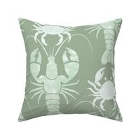 Textured lobsters and crabs on sage green | large