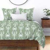 Textured lobsters and crabs on sage green | large