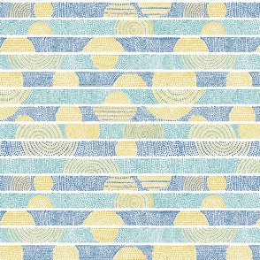 (SMALL) Horizontal Stripes With Dots and Circles, Electric Blue, Teal and Yellow