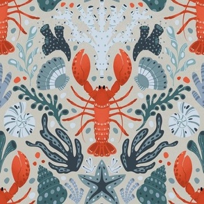 Lobsters, seashells and seaweeds (Small size)