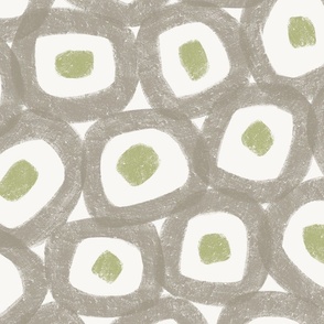 textured circle squiggles - bold - abstract - khaki grey, green (large)
