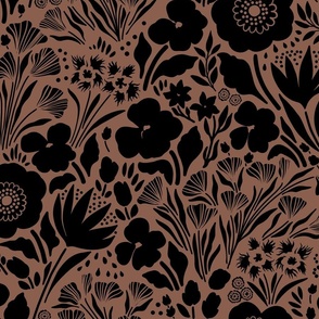 Floral Garden In Black And Brown