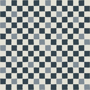 Hand drawn checker | Small Scale | Dark Blue, Powder Blue, Eggshell White