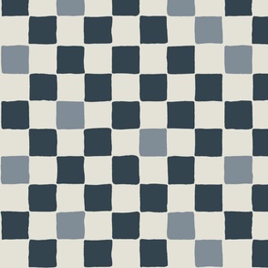 Hand drawn checker | Medium Scale | Dark Blue, Powder Blue, Eggshell White