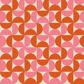 Mid Century Modern Geometric Half Circles in Pink and orange- Small scale 