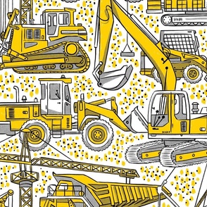 Hard Hat Construction Vehicles & Trucks (Yellow & Black) - Large Size