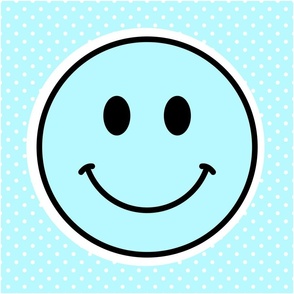 18x18 Happy Face Project Panel for Pillows Cut and Sew Crafts Pastel Blue