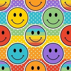Medium Colorful Happy Face Rainbow Stickers