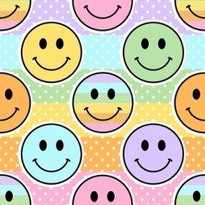Medium Pastel Happy Face Rainbow Stickers