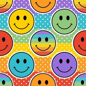 Large Colorful Happy Face Rainbow Stickers