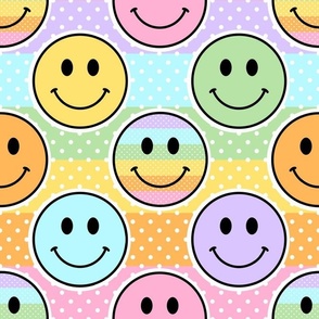 Large Pastel Happy Face Rainbow Stickers