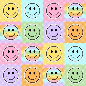 Pastel Rainbow Happy Faces 6x6 Patchwork Panels for Peel and Stick Wallpaper Swatch Stickers Patches Cheater Quilts Small Crafts