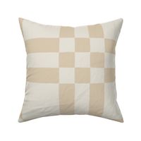 (XL) Textured Boho Plaid {Neutral Softer Tan and Pearly White Cream} Farmhouse Check Patchwork, Extra Large Jumbo Scale