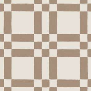 (XL) Textured Boho Plaid {Taupe Beige Brown and Pearly White Cream} Farmhouse Check Patchwork, Extra Large Jumbo Scale