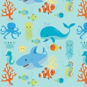 Sea animals on aqua