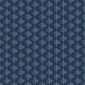 Small Scale Botanical Branch Silhouette Stripes - navy blue