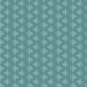 Small Scale Botanical Branch Silhouette Stripes - teal blue