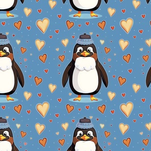 Pinguin with hearts blue