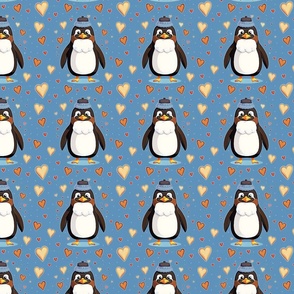 Pinguin with hearts small blue