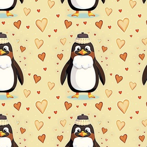 Pinguin with hearts yellow