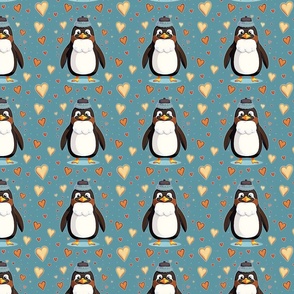 Pinguin with hearts small green