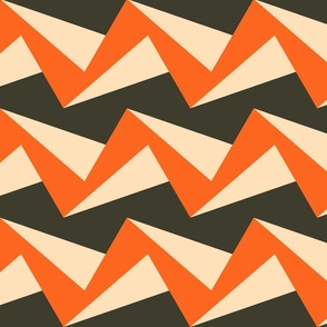 Vintage-retro-1960s-bold-orange-beige--3D-zigzag-on-dark-grey-XL-jumbo