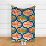 Bold-retro-orange-pink-lobsters-on-beige-green-yellow-diamond-ogees-on-dark-moody-blue-L-large