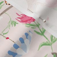 Lily and Leopard Chinoiserie | Pink, White and Blue Floral, Leopard, Monkey and Pagoda