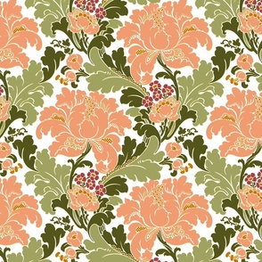 1906 Acanthus and Floral Damask Peach and Sage Green