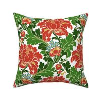 1906 Acanthus and Floral Damask Red and Dark Green