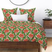 1906 Acanthus and Floral Damask Red and Dark Green
