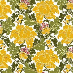 1906 Acanthus and Floral Damask Golden Yellow and Sage Green