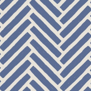 (XL) Textured Herringbone {Blue Nova and Pearly White Cream} Earth Tone Chevron, Jumbo Large Scale