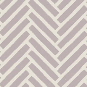 (XL) Textured Herringbone {Dusty Lilac Purple and Pearly White Cream} Earth Tone Chevron, Jumbo Large Scale